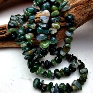 5-10mm Moss Agate Chips Gemstone 60" Strand