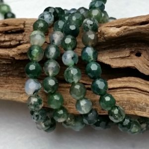 4mm Moss Agate Faceted Gemstone Beads