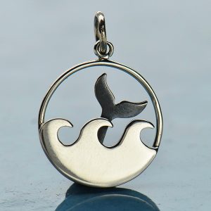 Sterling Silver Whale Tail and Ocean Waves Charm