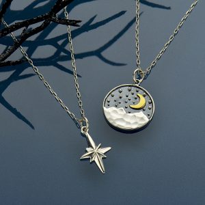 Mountain Moon and North Star Charm Necklaces