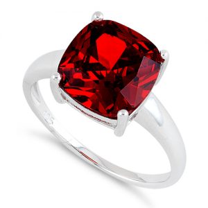 Sterling Silver Cushion Cut Garnet CZ Ring - Size 7