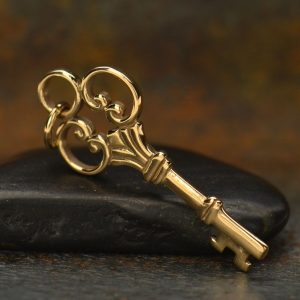 Natural Bronze Large Textured Key Charm - D642