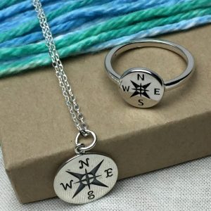 Sterling Silver Compass Ring & Necklace Set