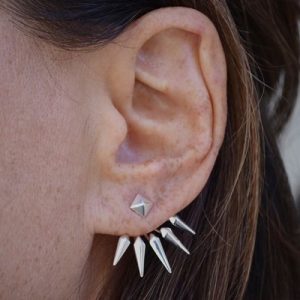 Sterling Silver Pyramid and Spike Ear Jacket - E6064