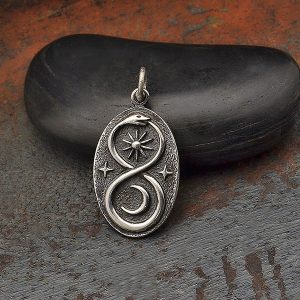 Silver Infinity Snake Pendant with Sun and Moon - S6318
