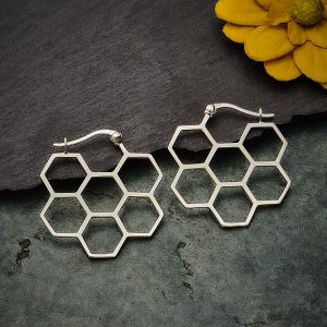 Sterling Silver Honeycomb Hoop Earrings - T6293