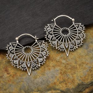 Sterling Silver Art Deco Wire Hoop Earrings - T7062