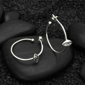 Sterling Silver Hoop Post Earring with All Seeing Eye - AT6559