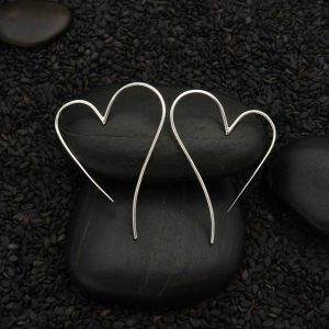 Sterling Silver Wire Heart Hoop Earrings, T3554