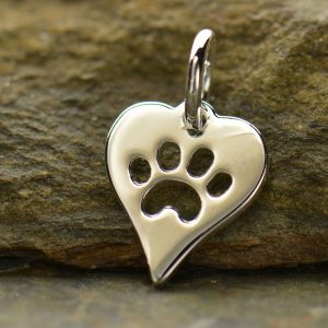 Sterling Silver Heart Charm with Paw Print - A1161
