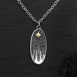 Sterling Silver Pine Tree Necklace with Bronze Star - NA4159