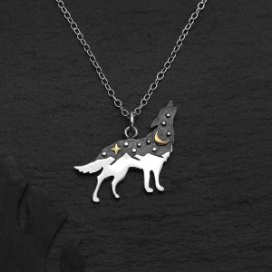 Sterling Silver Wolf Necklace with Bronze - NA6236