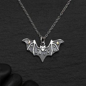 Sterling Silver Bat Necklace with Bronze - NA6319