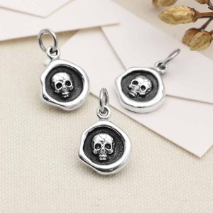 Sterling Silver Wax Seal Skull Charm - S6701