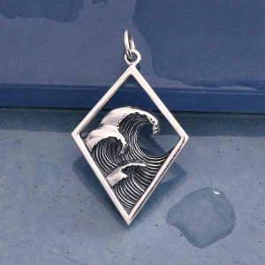 Sterling Silver Three Waves Pendant in Diamond Frame, S6734