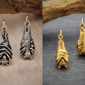 Hanging Bat Charms, Sterling Silver, Natural Bronze