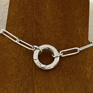 Sterling Silver Charm Bracelet with Round Charm Holder