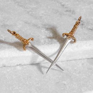 Mixed Metal Crossed Swords Pendant Festoon - S6839